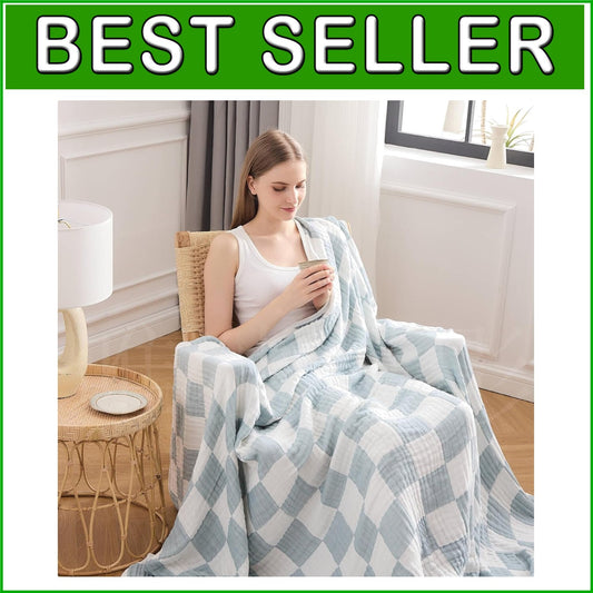 Breathable Cotton Rayon Blanket Twin 60"x80" - Checkered Teal for Stylish Living