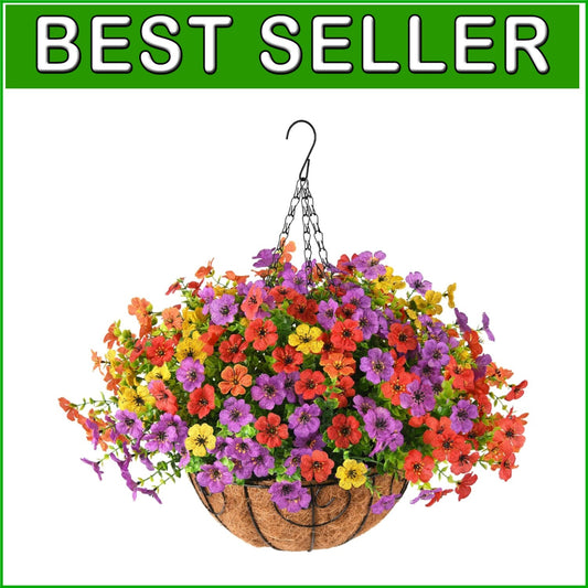 Easy Assembly Faux Flower Hanging Basket - Delightful Outdoor Decoration