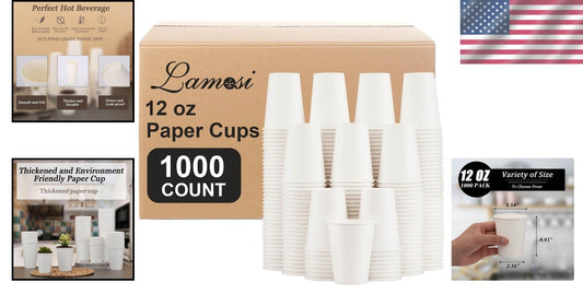 Bulk 1000 Count Disposable 12 oz Paper Cups - Sturdy for Hot & Cold Drinks