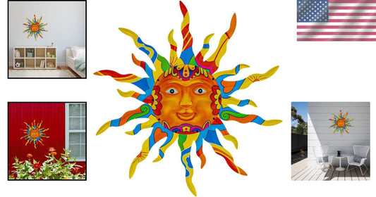 Easy-To-Install 30" Colorful Metal Sun Wall Art for Dynamic Outdoor Decor