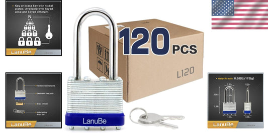 Shackleless Keyed Alike Padlocks - 120 Pack with Brass Cylinder & Long Shackle
