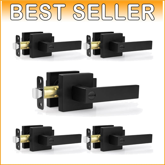 Elegant 5-Pack Black Door Levers with Lock - Durable Zinc Alloy for Modern Homes