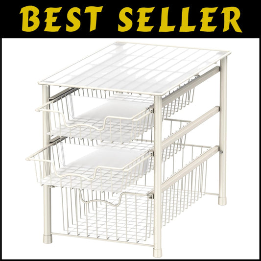 3-Tier Stackable Sliding Basket Storage Organizer for Kitchen & Bathroom - White