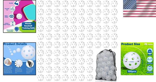 Durable Hollow Soft Baseballs with 26 Holes - 12/100 Pack for Skills Development