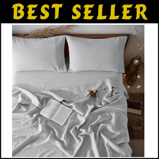 Breathable 100% Linen Bed Sheets Set, Full Size, Deep Pocket, All Season Comfort