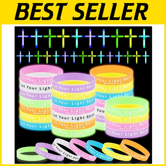 Bulk 200 Pcs Glow Bracelets and Cross Necklaces - Faithful Party Favors for Kids