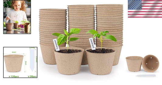 Eco-Friendly 120 Pieces Peat Pots with Drainage Holes for Seedlings & Labels