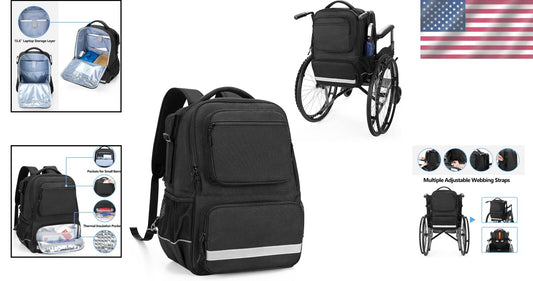 Functional Wheelchair Backpack w/ Insulated Pocket & Adjustable Stability Straps