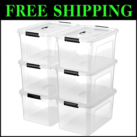 Durable 6-Pack 19 Quart Transparent Storage Bins with Handles for Easy Access