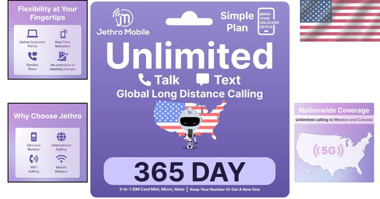 Jethro Mobile Unlimited Talk & Text Plan - 12 Months + International Calling