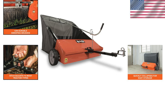 Heavy-Duty 44-Inch Leaf & Grass Sweeper - No Tool Assembly & Compact Storage