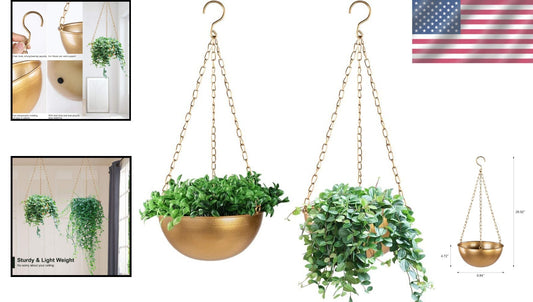 Elegant 10-Inch Gold Hanging Plant Pot - Perfect for Mid Century Modern Decor