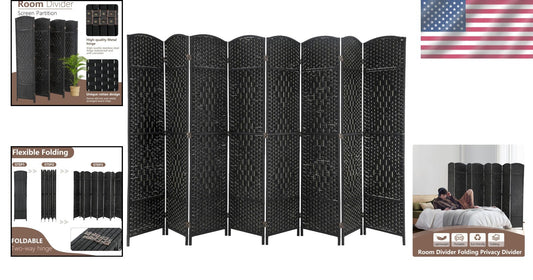 Elegant 8-Panel Room Divider - 6 Ft Black Portable Privacy Screen for Indoor Use