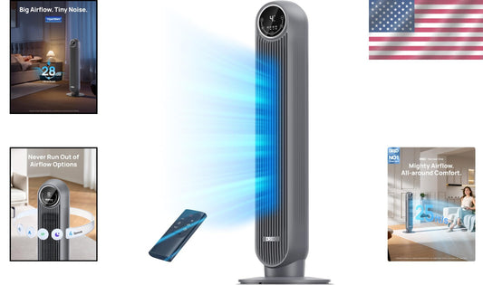 Quiet 90° Oscillating Tower Fan with Touch & Remote Control - Ideal for Bedrooms