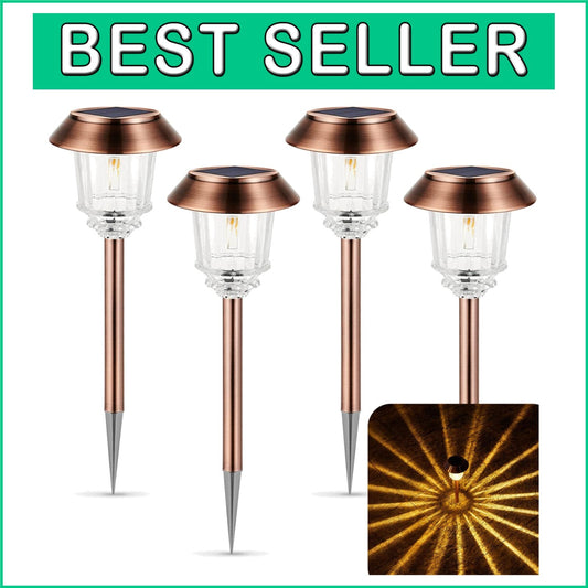Dimmable 4 Pack Solar Path Lights with 360° Shatterproof Glass in Copper Finish