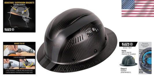Durable Klein Carbon Fiber Hard Hat - Vented Full Brim Design for Max Safety