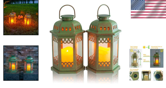 Elegant Antique Solar Lanterns 2-Pack with Flickering Candle LED - Waterproof