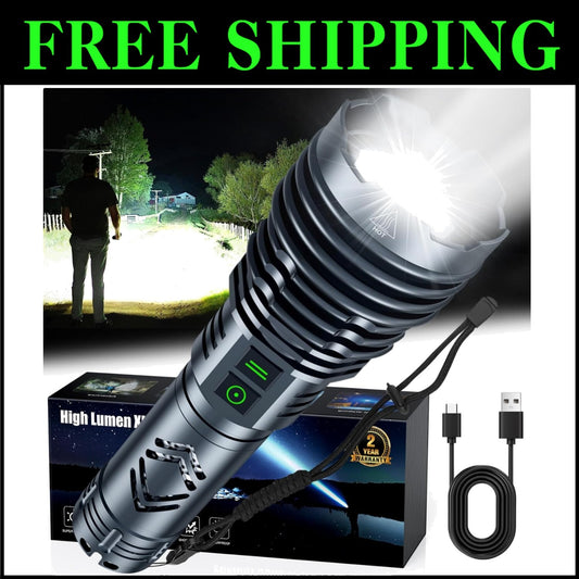5500 Lumens Tactical Flashlight - Waterproof, 6 Modes, USB Rechargeable Power