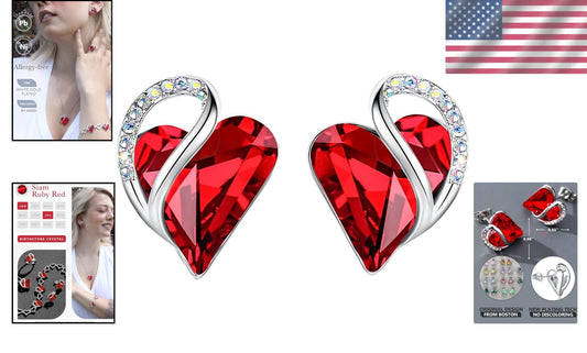 Regal Silver Plated Birthstone Earrings with Love Heart Design - June & July