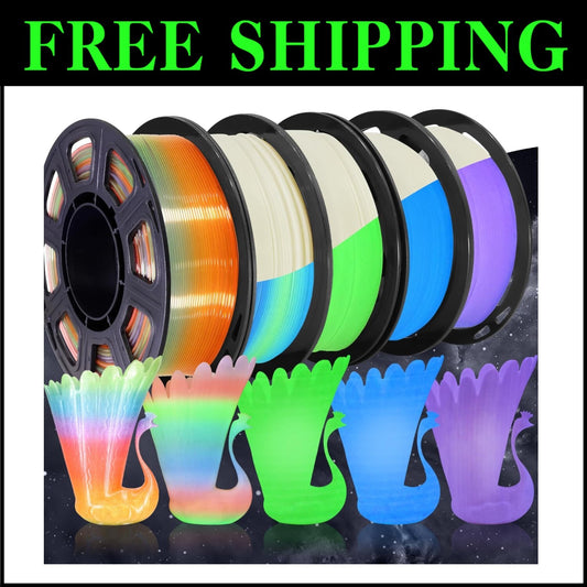 3D Printing PLA Filament 5 in 1 Bundle - Glow in Dark Colors for Creativity