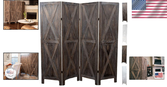Portable Rustic Barnwood Privacy Screen - Stylish Room Separator 72"w x 67"h