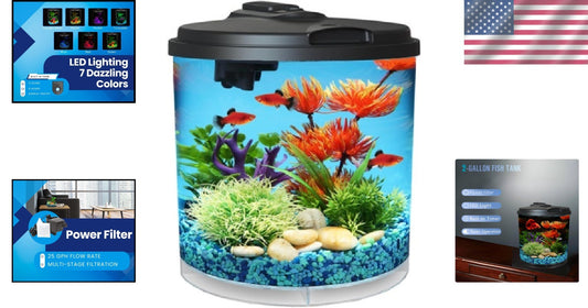 Compact 2-Gallon LED Fish Tank with Power Filter - Ideal for Betta & Guppies