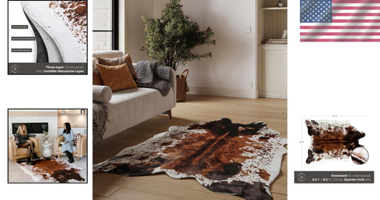 Luxe Faux Cowhide Area Rug 6.2ft x 8.2ft – Perfect for Living & Entryways