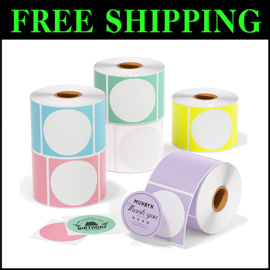 Multi-Purpose 2" Circle Color Thermal Sticker Labels - 4500 Self-Adhesive Rolls