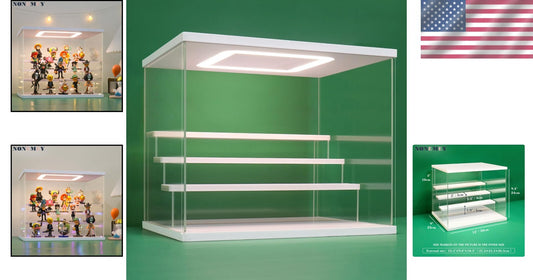 Clear Acrylic Display Case Stand with LED Lighting - Elegant 4-Tier Organizer