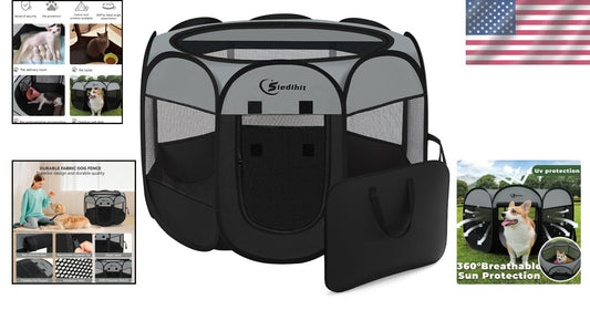 360-Degree Views Dark Grey Puppy Playpen - Portable and Waterproof for All Pets