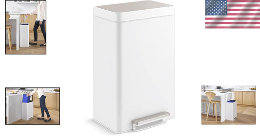 Fingerprint-Resistant 11 Gallon Trash Can - Step-On Foot Pedal and Liner Bins