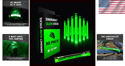 12-Hour Emergency Glow Sticks - Ultra-Bright, Waterproof, 50-Pack Safety Lights