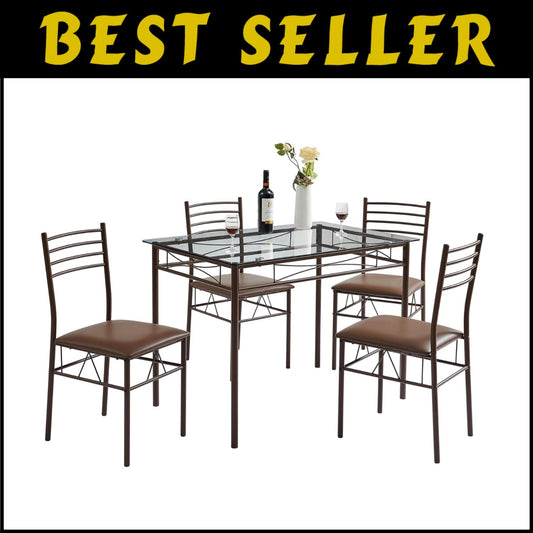 Stylish 5-Piece Dinette Set with 4 Chairs & Placemats - Space-Saving Design