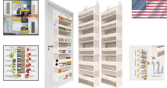 Ivory Dual Over the Door Storage System - Multi-Pocket Organizer for Every Room