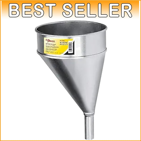 Durable 6 Quart Offset Zinc Galvanized Funnel with Splash-Proof Edge & Strainer