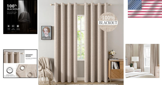 High-Quality Faux Linen Blackout Window Panels – 2 Pack Grommet Curtains 52x96