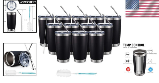 Durable 20oz Double Wall Insulated Tumblers - 12 Count for Hot & Cold Drinks