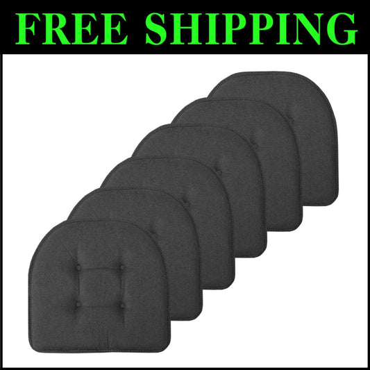 Non-Skid 6 Pack Charcoal Gray Memory Foam Chair Pads - Stylish Tufted Design