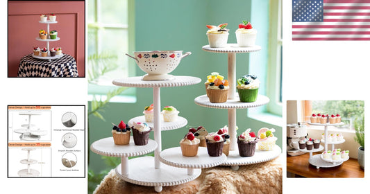 Elegant White Beaded Cupcake Towers for Weddings & Parties - Holds 74+ Treats