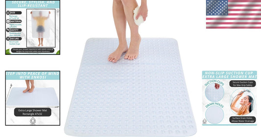XL 47x32 Non-Slip Shower Mat for Families - Safety Suction Cups & Easy Drainage