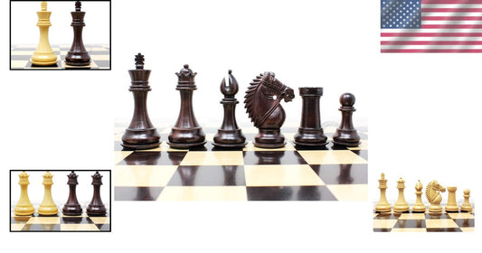 Deluxe Rosewood & Boxwood Chess Pieces - 4" King with Velvet Pouch Included