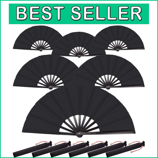 Stylish Handheld Tai Ji Fans - 6 Reusable Black Folding Fans for All Occasions