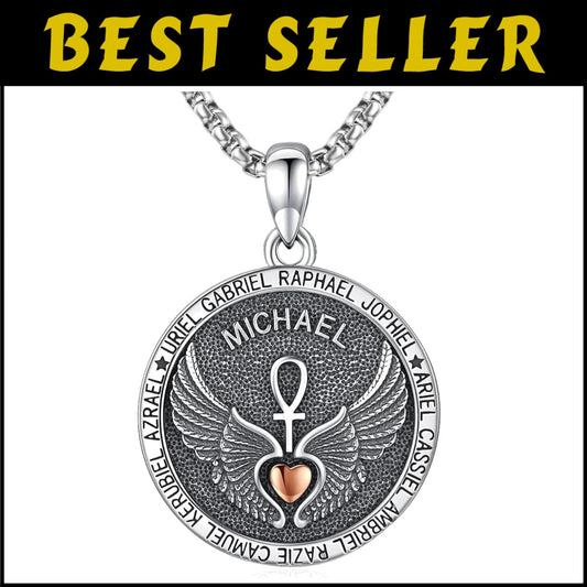 Saint Michael Engraved Silver Pendant Necklace for Protection - Adjustable Chain