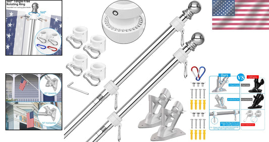 2-Pack Adjustable 6 FT Flag Poles with Rust-Free Bracket for Homes & Businesses