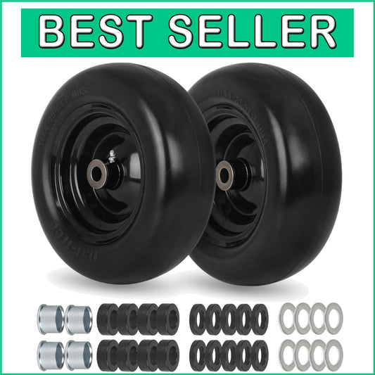 All-Season Flat Free Lawn Mower Tire Wheel with Adjustable Bushings, 2 Pack