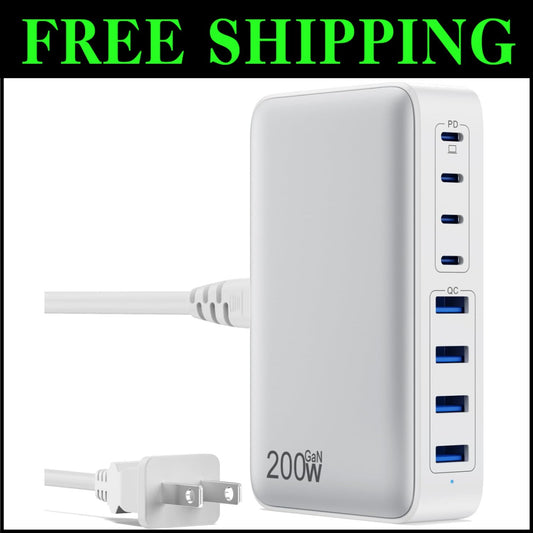 Fast 200W USB C Charging Station with 8 Ports - Ideal for Multiple Devices