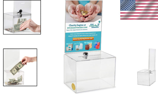 Elegant Clear Acrylic Charity Donation Box with Lock - 1.5 Lb Lightweight
