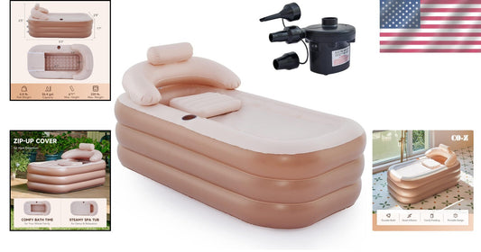 Portable Inflatable Bathtub with Electric Pump & Pillow - Indoor/Outdoor Spa