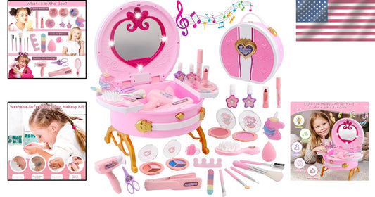 Deluxe Kids Makeup Kit with Lights & Sounds - Princess Vanity Set for 3-10 Years