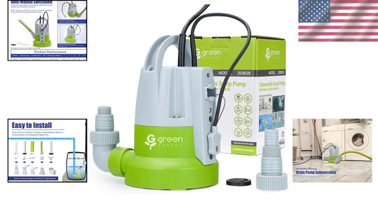 Effortless Water Removal: Green 1/3HP Submersible Pump with Automatic Function